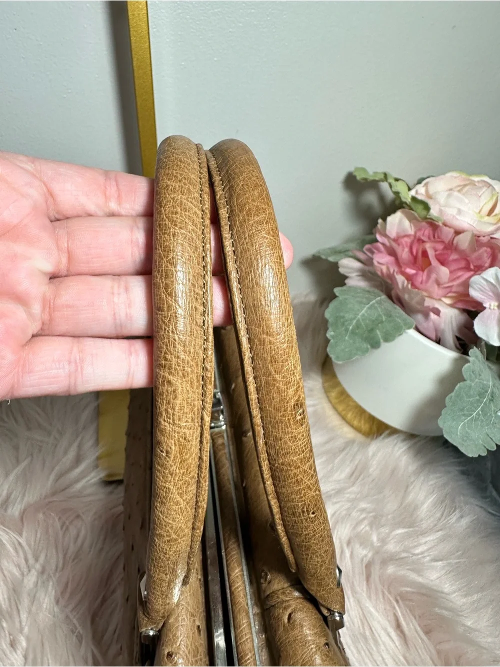 Ostrich Leather Top-Handle brown Bag